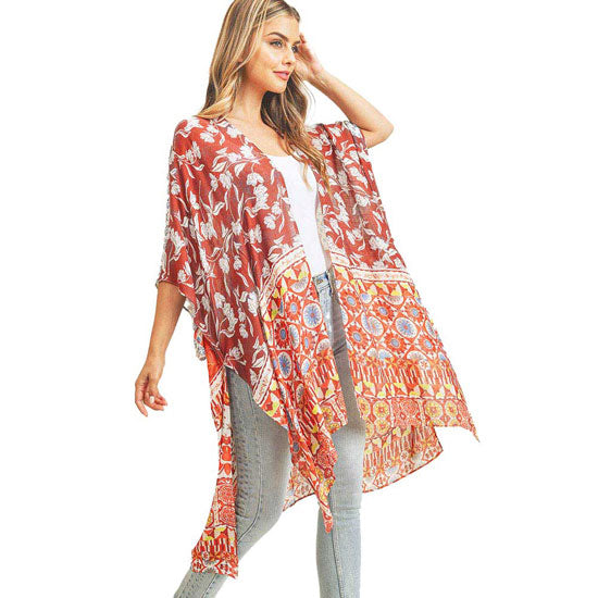 Multi Patterned Cover Up Kimono Poncho