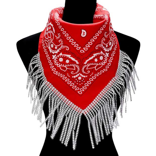 Rhinestone Like Fringe Cowgirl Bandana Scarf