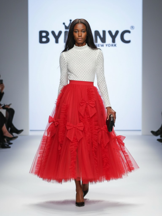 Red Tulle-Bow Midi Skirt SOHO: Prêt-à-Porter Line BYMANYC ® New York-0