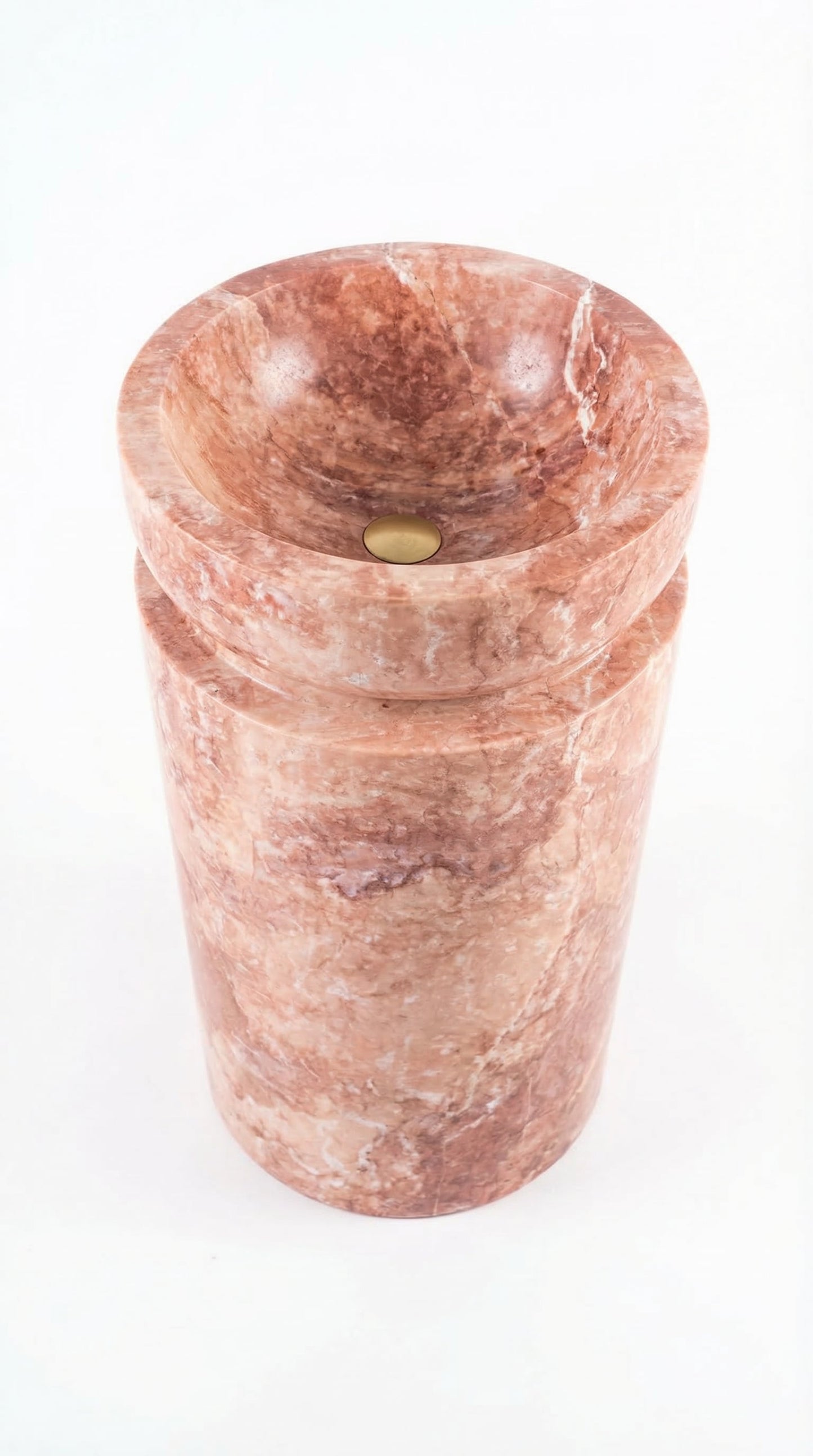 Red Travertine Designer Pedestal Stand-Alone Fluted Sink (W)18" (L)18" (H)33"