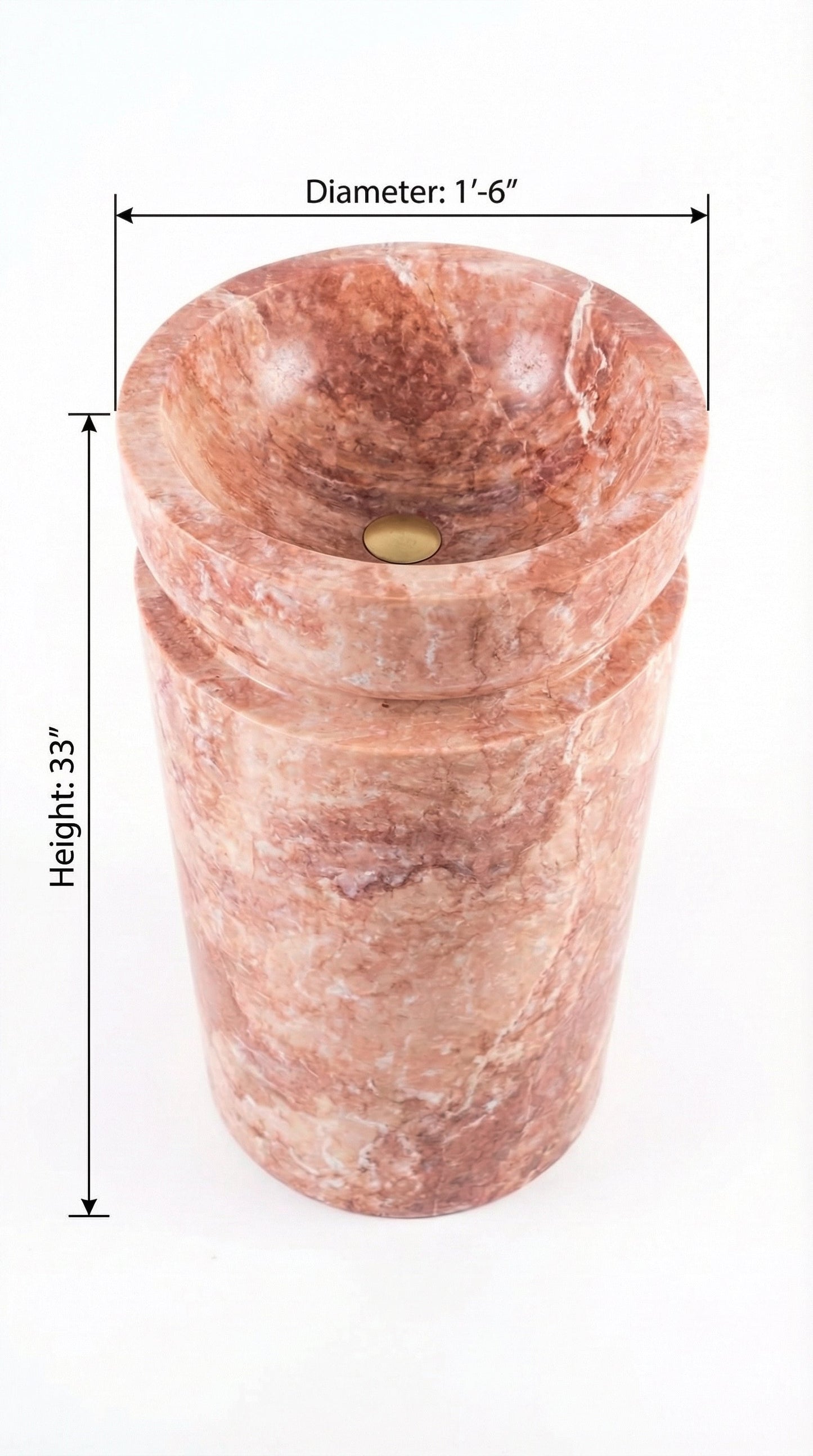 Red Travertine Designer Pedestal Stand-Alone Fluted Sink (W)18" (L)18" (H)33"