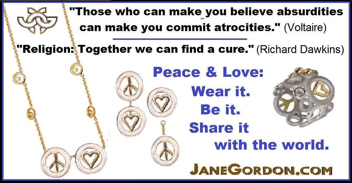 Peace & Love necklace 18k, sterling- silver dots of diamonds karma chain-Vertical Version-2