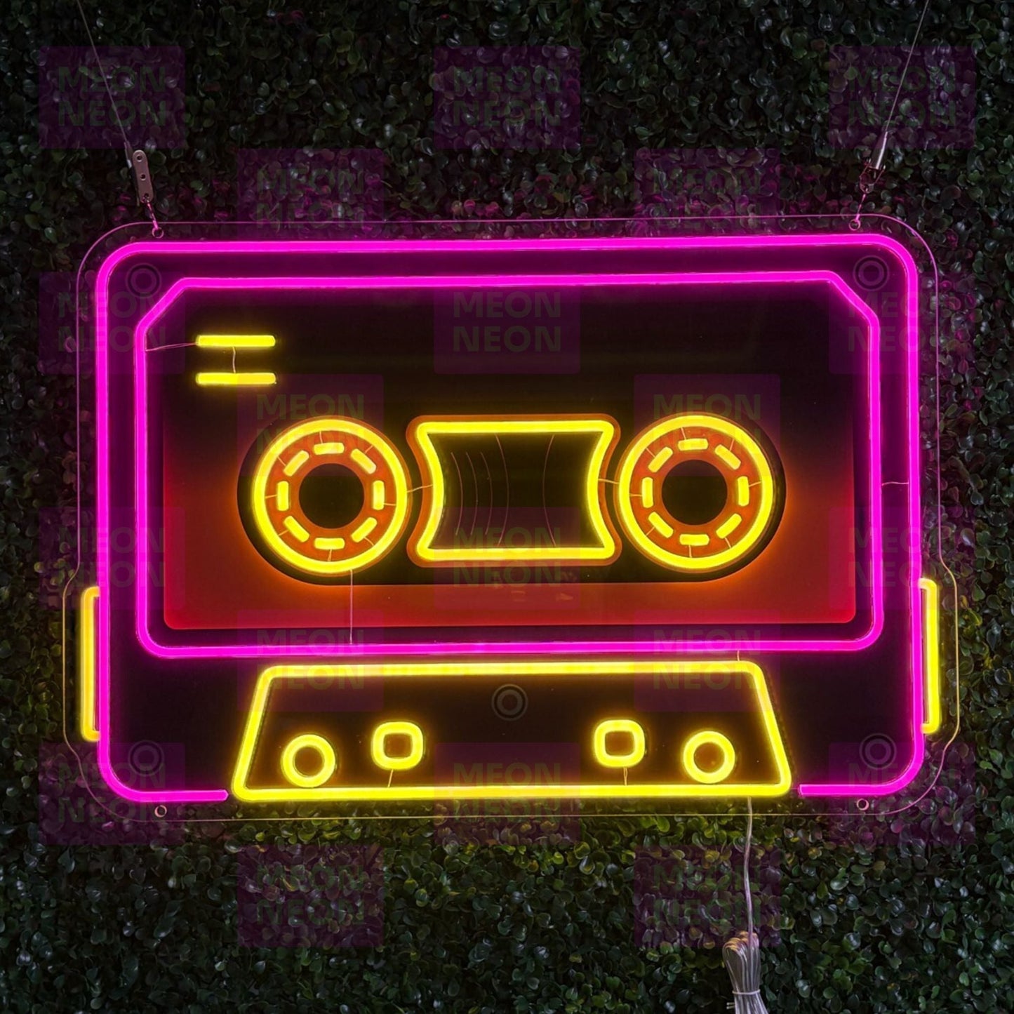 Retro Cassette Tape LED Neon Sign - Vintage Audio - Hot Pink & Golden Yellow - Music Nostalgia