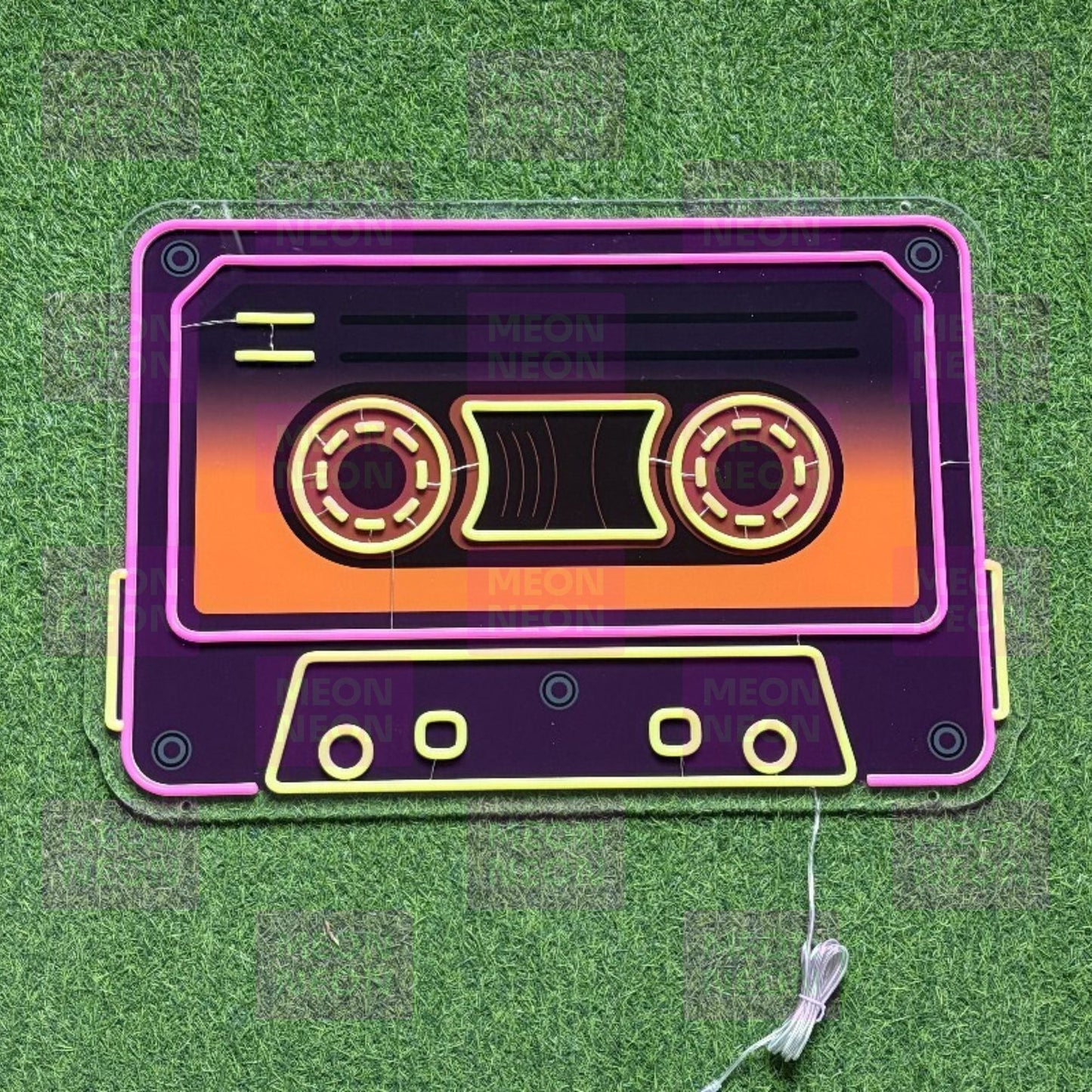 Retro Cassette Tape LED Neon Sign - Vintage Audio - Hot Pink & Golden Yellow - Music Nostalgia
