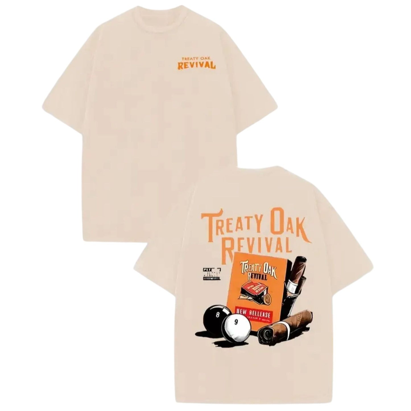 Retro Treaty Oak Revival Graphic T-Shirt – Black & Orange Print, Washed Cotton Band Tee