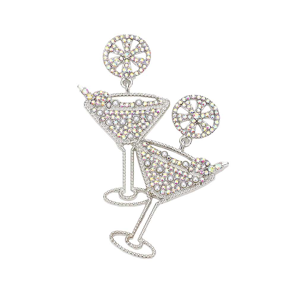 Rhinestone Pearl Paved Cocktail Dangle Earrings