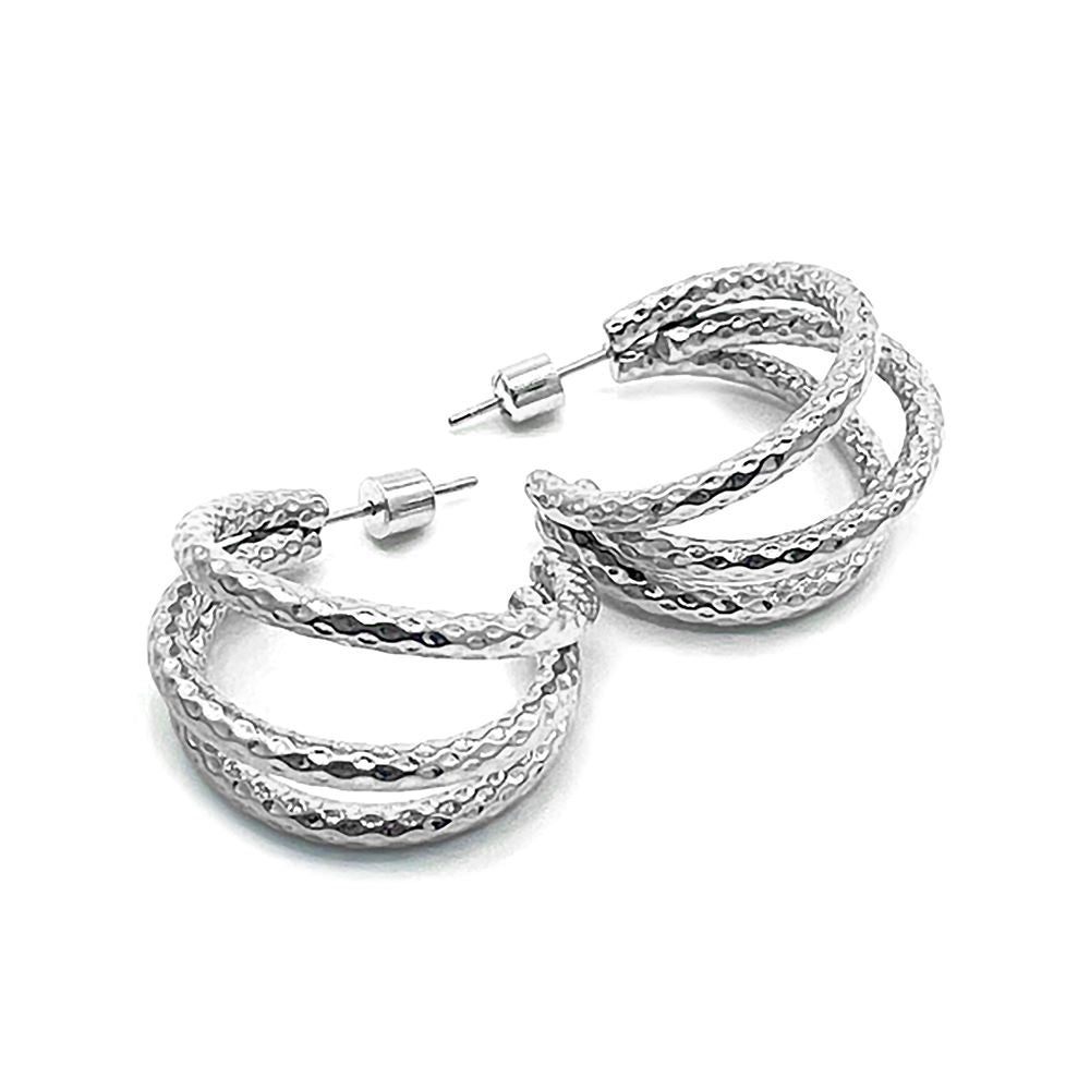 Stainless Steel Textured Split Hoop Earrings