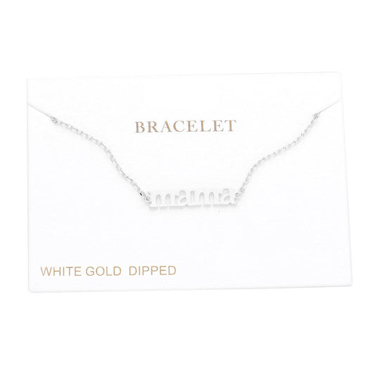 White Gold Dipped mama Metal Message Charm Bracelets