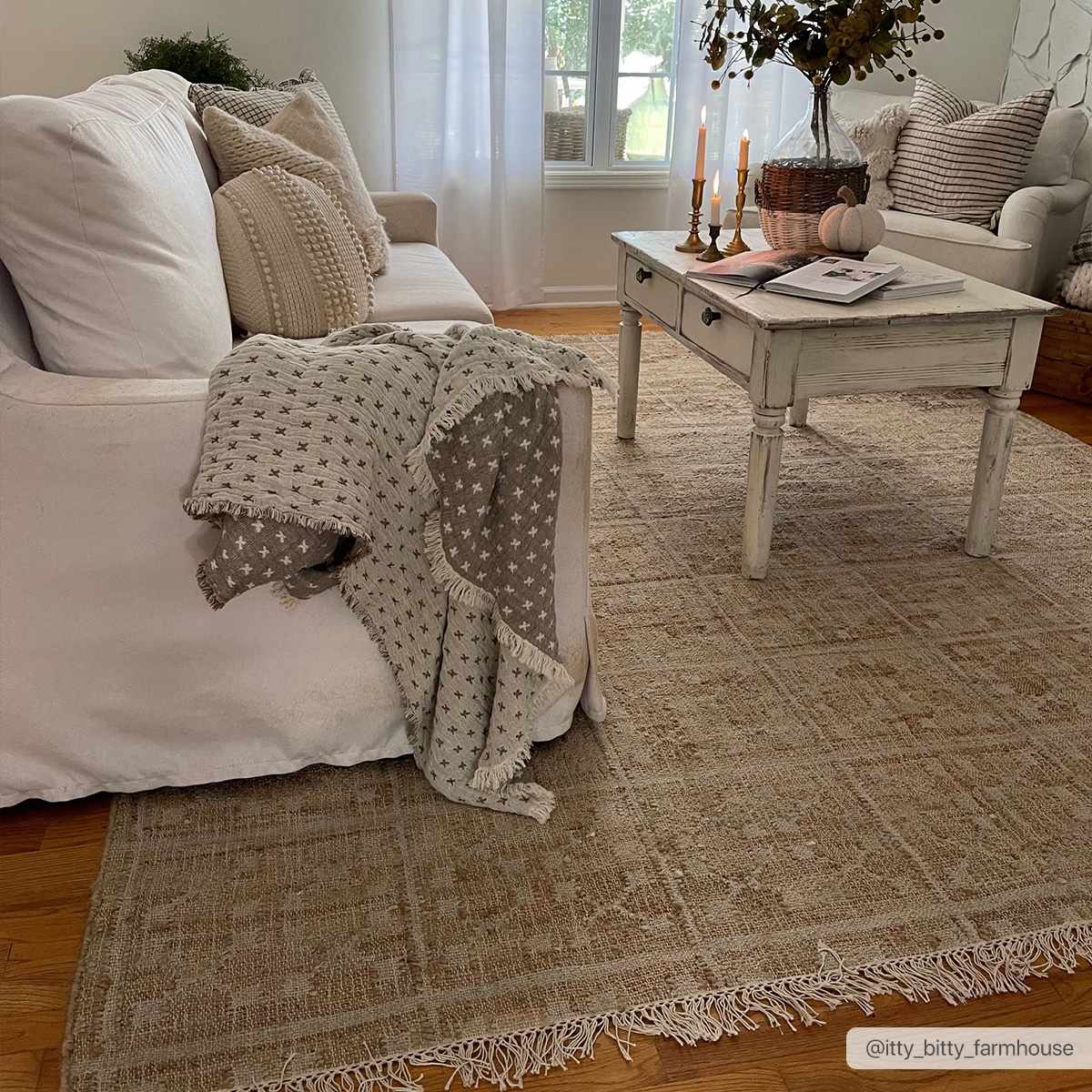 Rice Handcrafted Fringed Jute Carpet-1