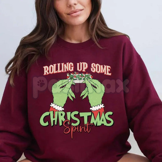 "Rolling Up Some Christmas Spirit" Sweatshirt | Funny Laid-Back Holiday Crewneck | Relaxed Xmas Jumper
