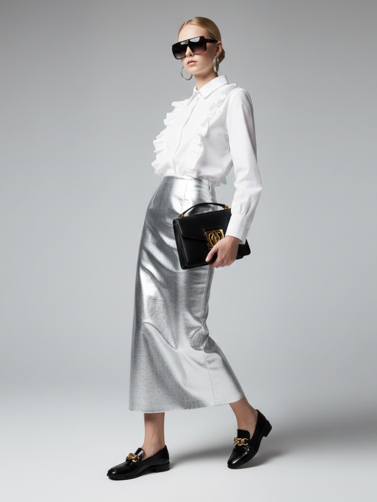 Romantic White Blouse with Ruffles and Chain Detail • BYMANYC ® New York-1