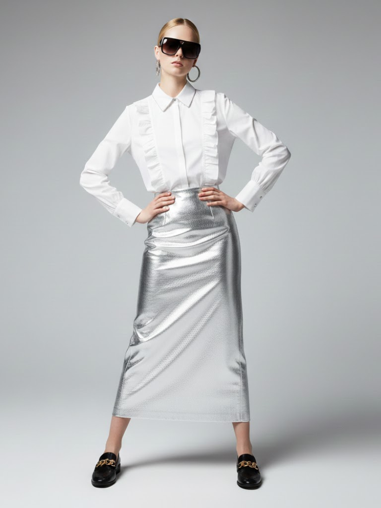 Romantic White Blouse with Ruffles and Chain Detail • BYMANYC ® New York-0