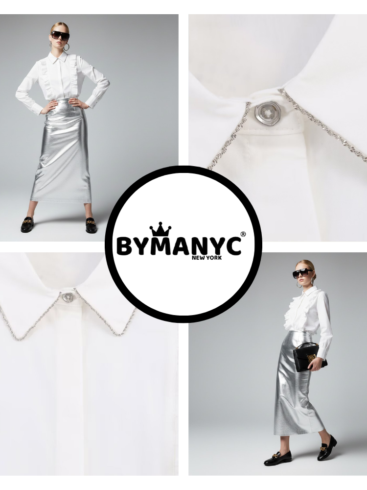 Romantic White Blouse with Ruffles and Chain Detail • BYMANYC ® New York-2