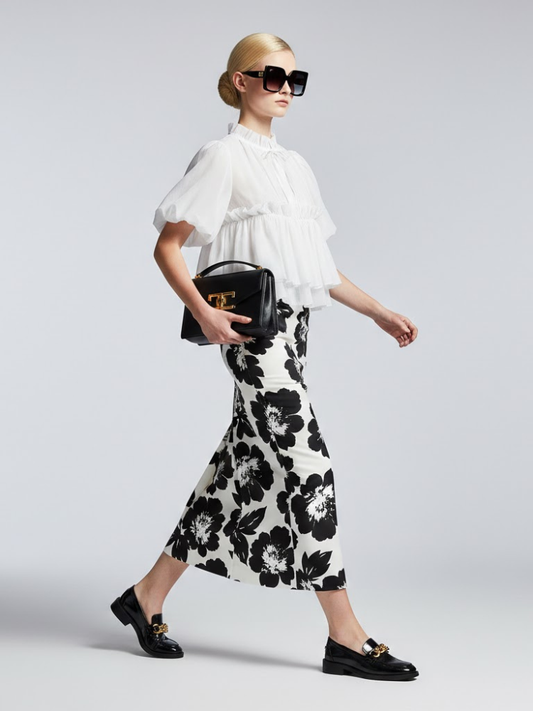 Romantic White Ruffle Blouse with Perkins Collar • BYMANYC ® New York-0