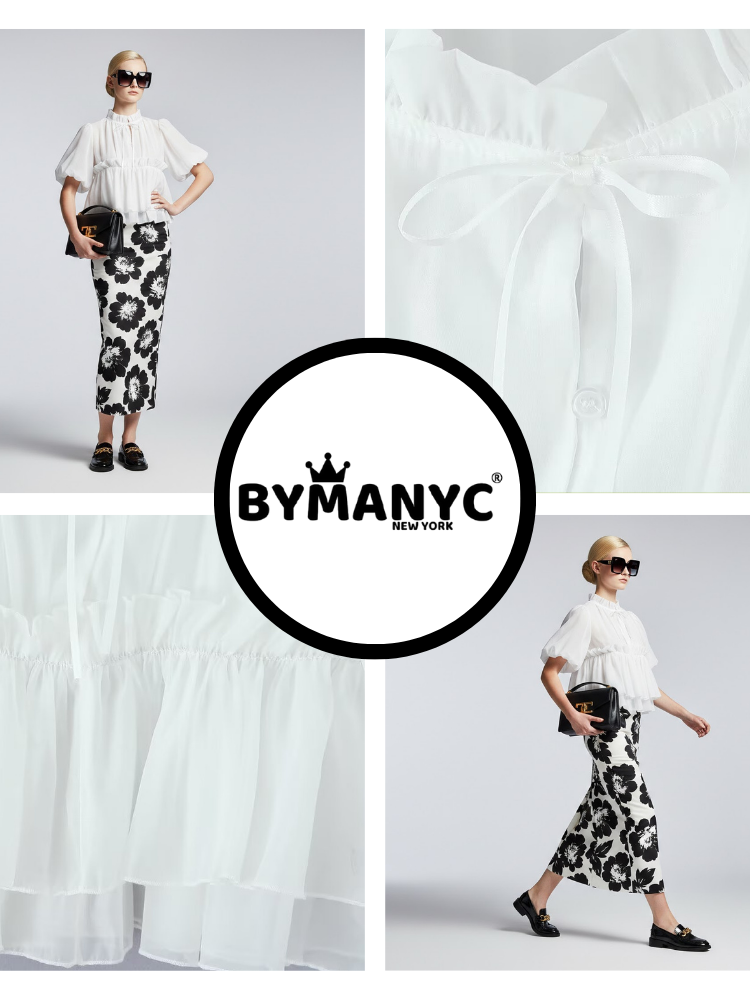 Romantic White Ruffle Blouse with Perkins Collar • BYMANYC ® New York-2