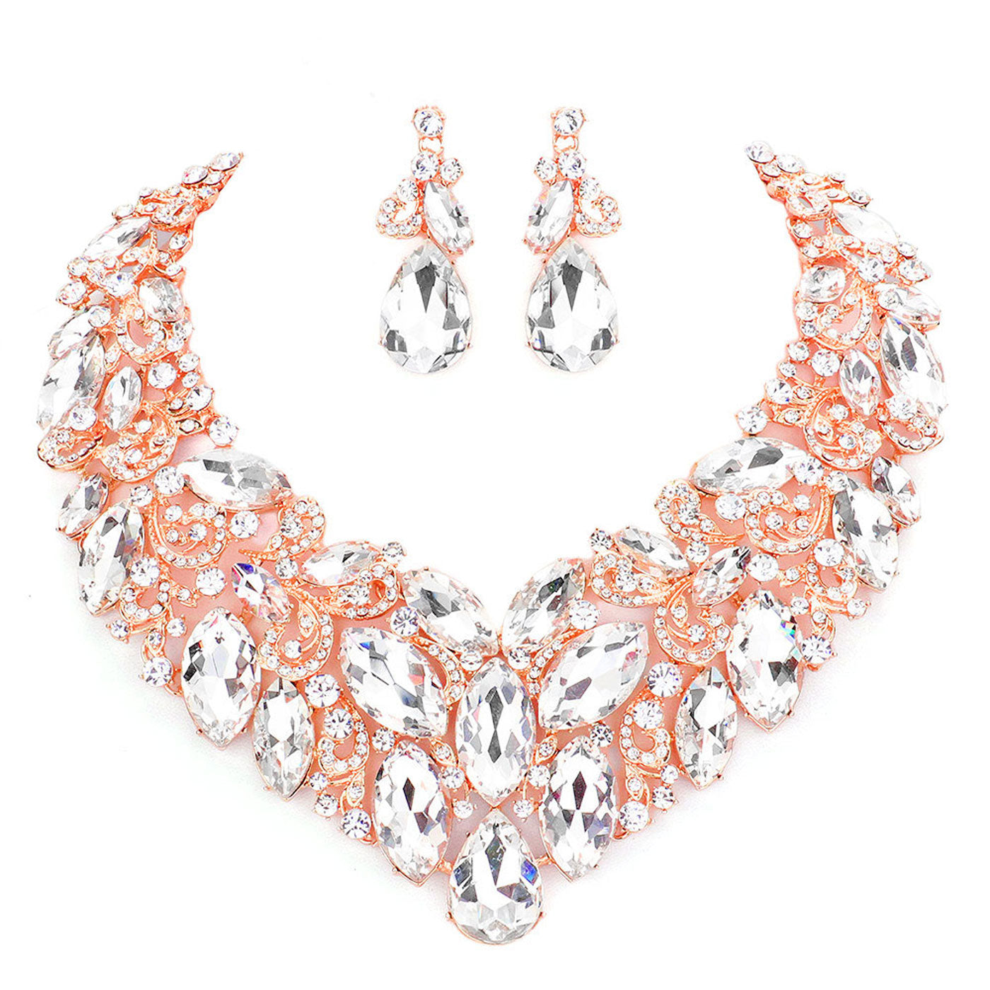 Marquise Stone Cluster Accented Evening Necklace