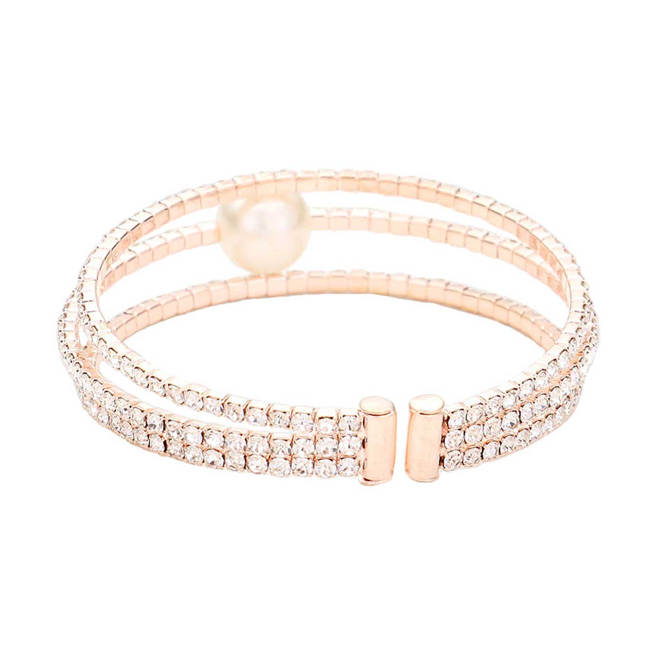 Pearl Accented Split Rhinestone Evening Cuff Bracelet
