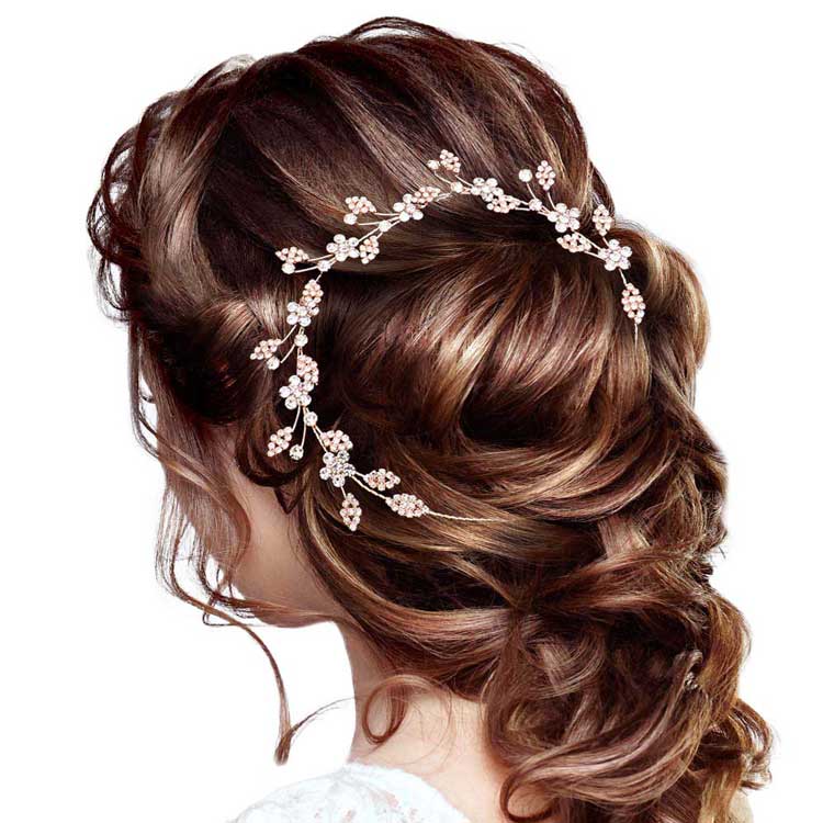 Stone Embellished Flower Cluster Vine Bun Wrap Headpiece