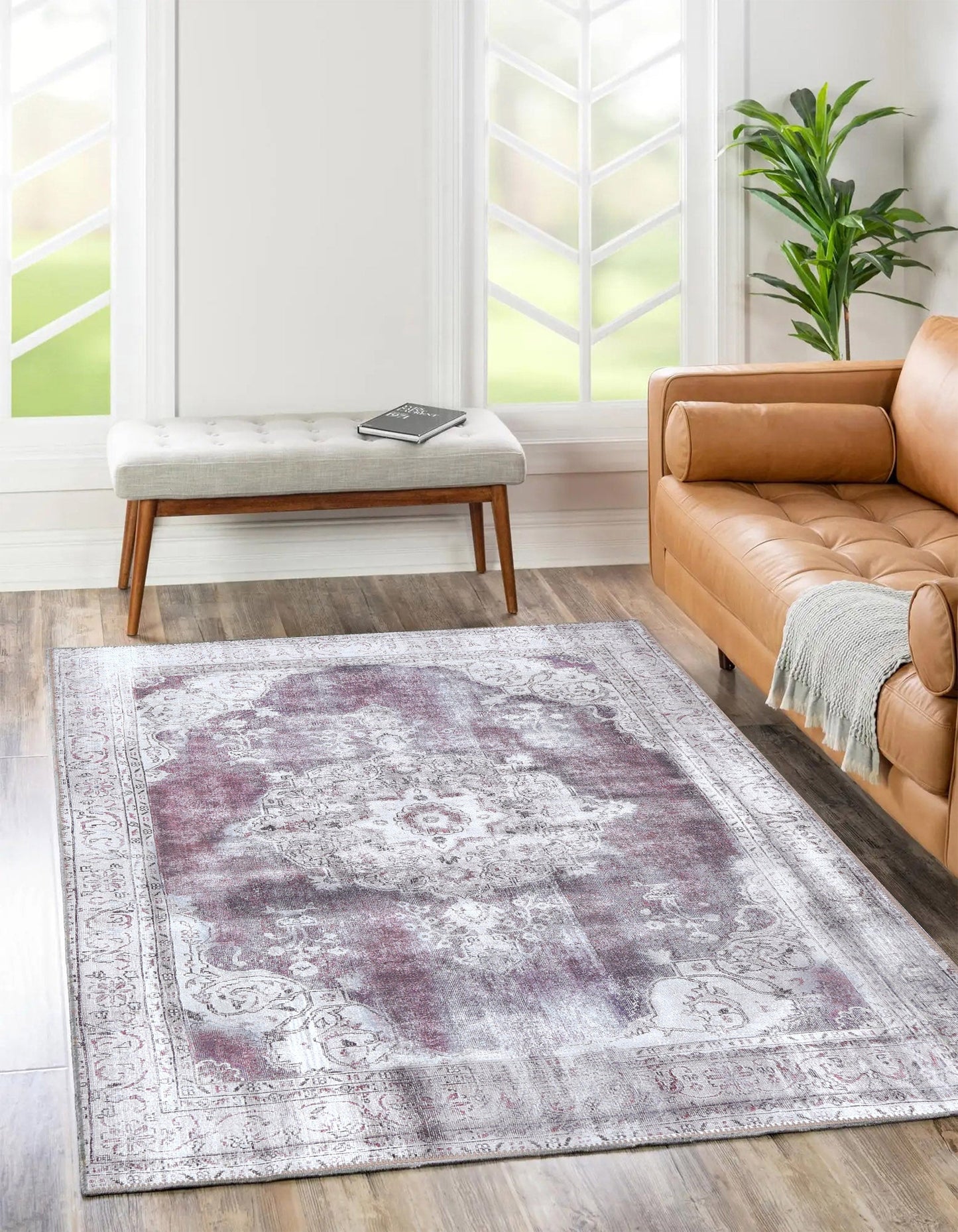 Rose Machine Washable in Purple Rug-1
