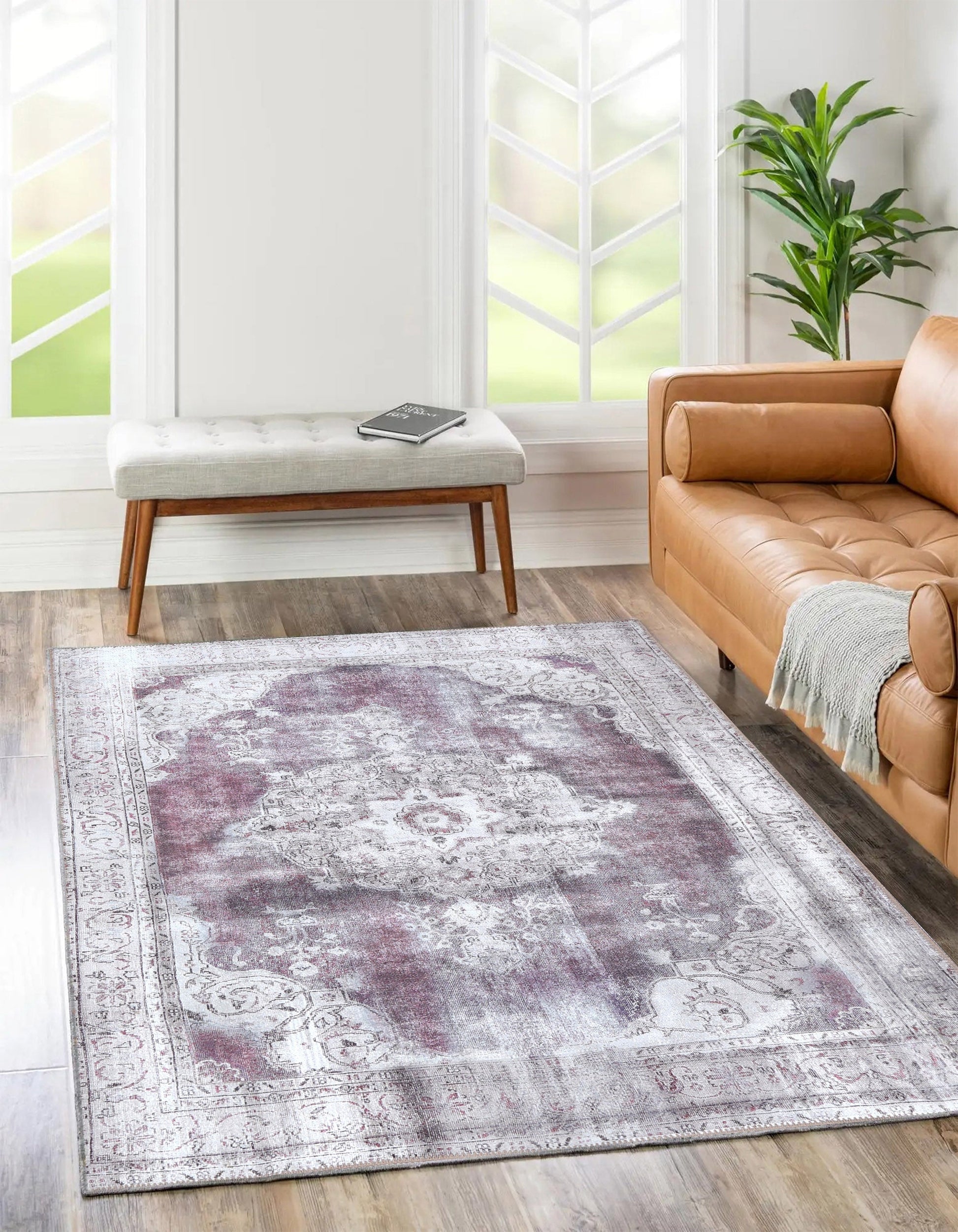 Rose Machine Washable in Purple Rug-1