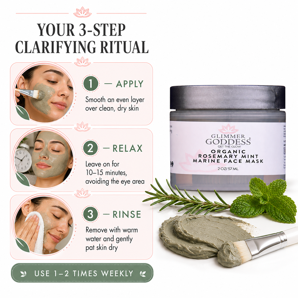 Organic Rosemary Mint Algae Face Mask for Acne & Rosacea