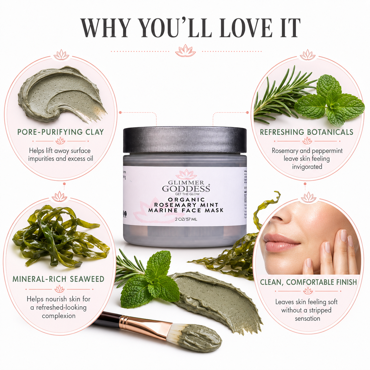 Organic Rosemary Mint Algae Face Mask for Acne & Rosacea