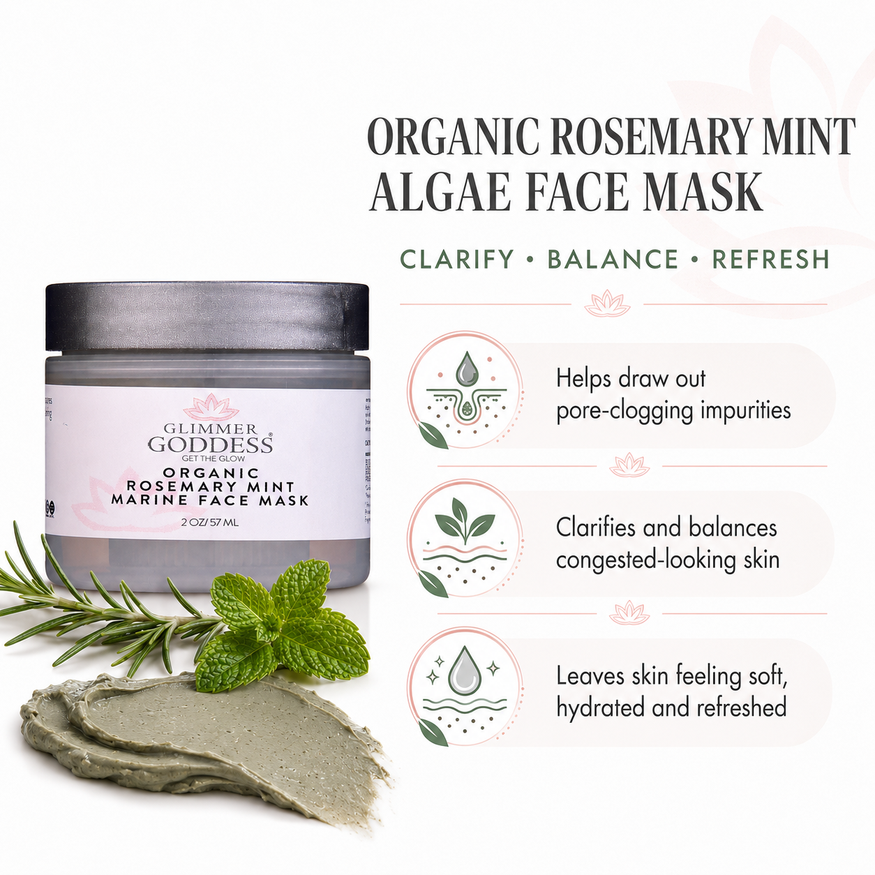 Organic Rosemary Mint Algae Face Mask for Acne & Rosacea