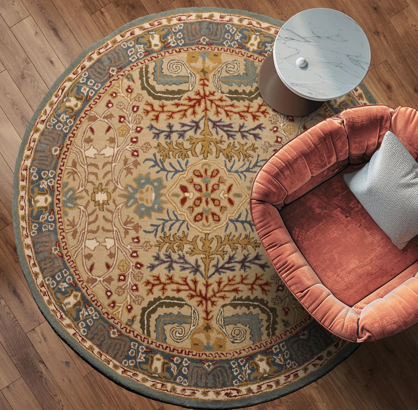 Multi Sizes Beige Handmade 100% Wool Arts & Craft Transitional Oriental Area Rug-3
