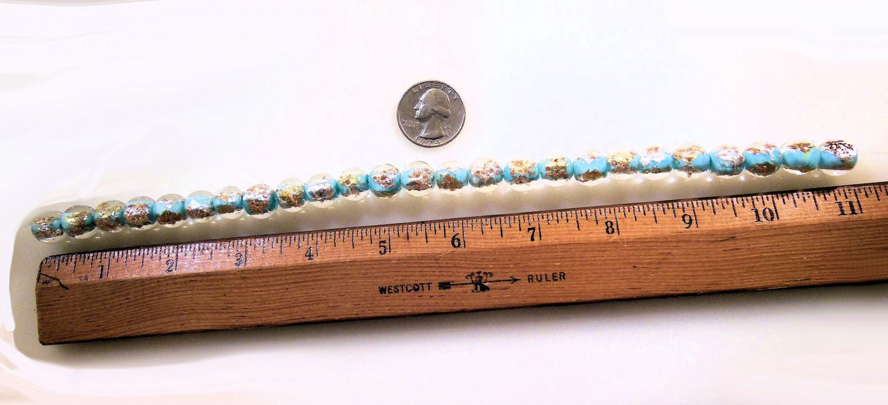 Round Beads- Aqua Murano Glass with gold flakes-1