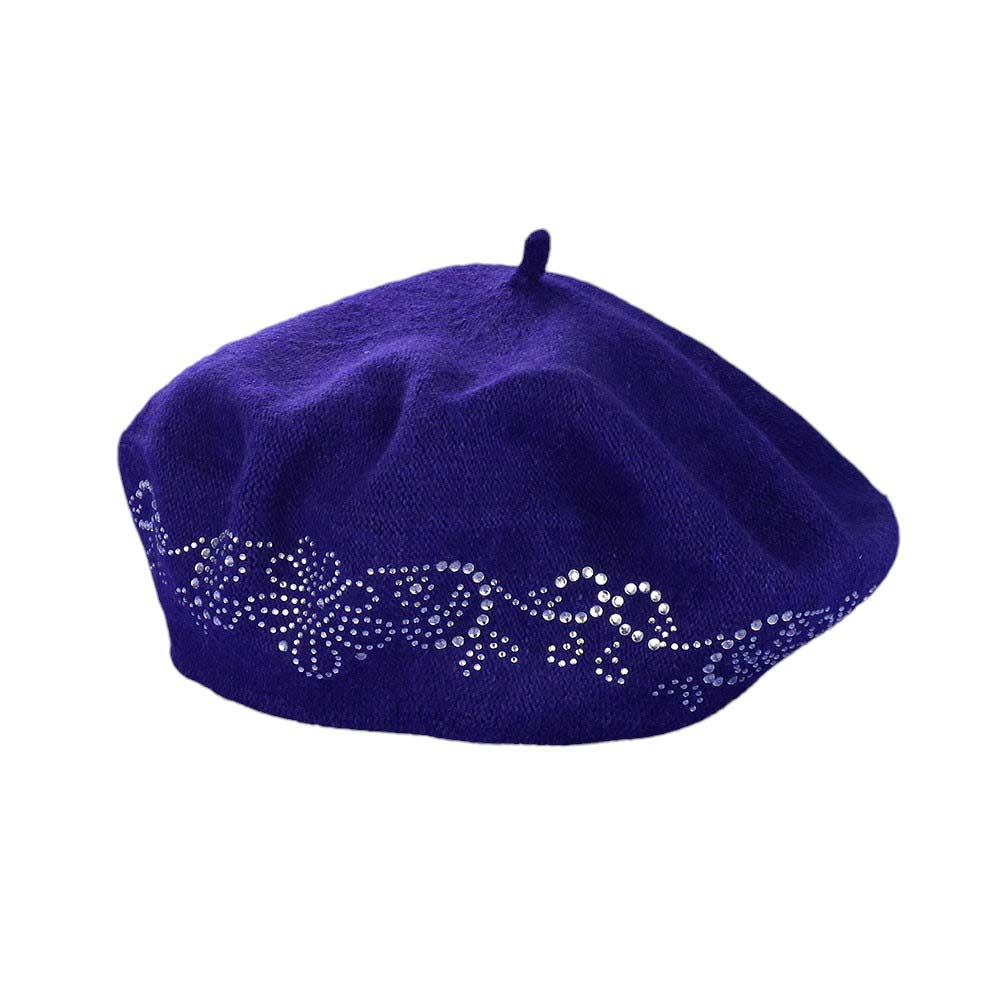 Flower Bling Studded Beret Hat
