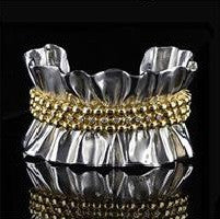 Ruffle Huggie Earrings- Diamonds in 18K Gold Dots set in Sterling Silver-6