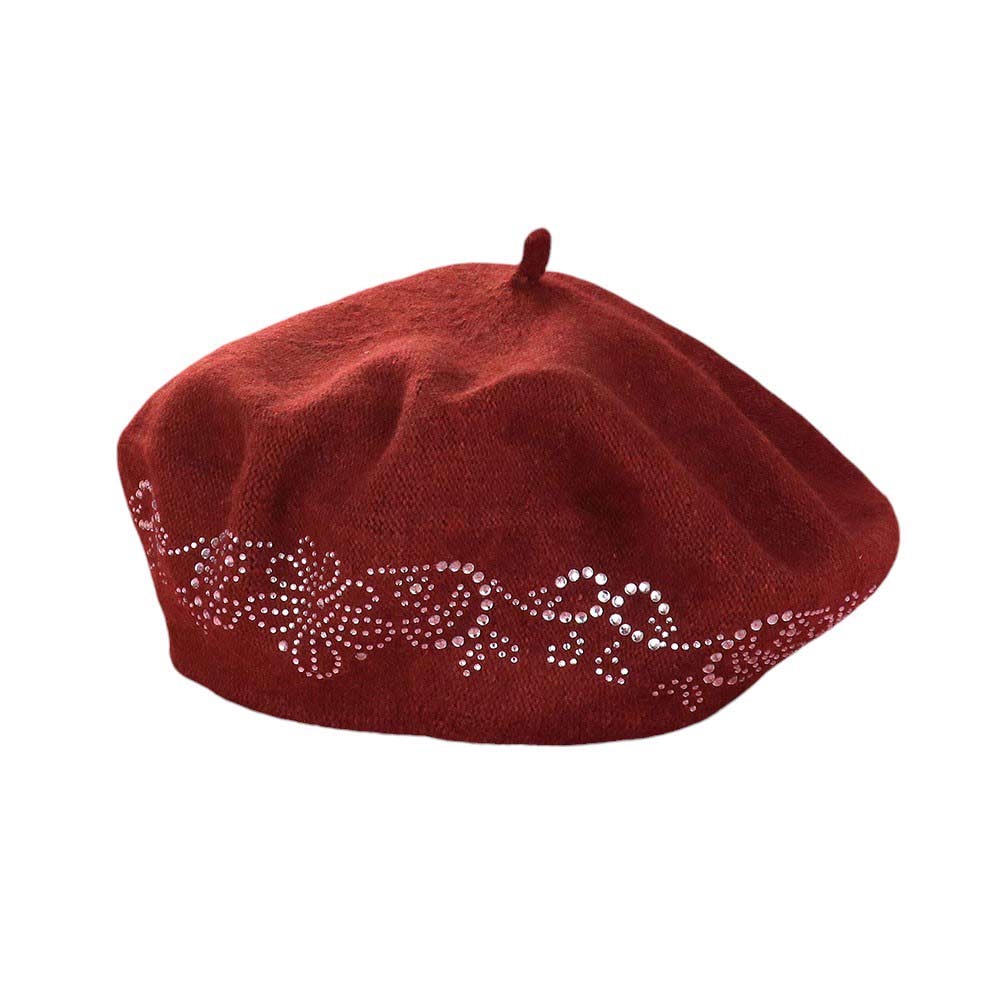 Flower Bling Studded Beret Hat