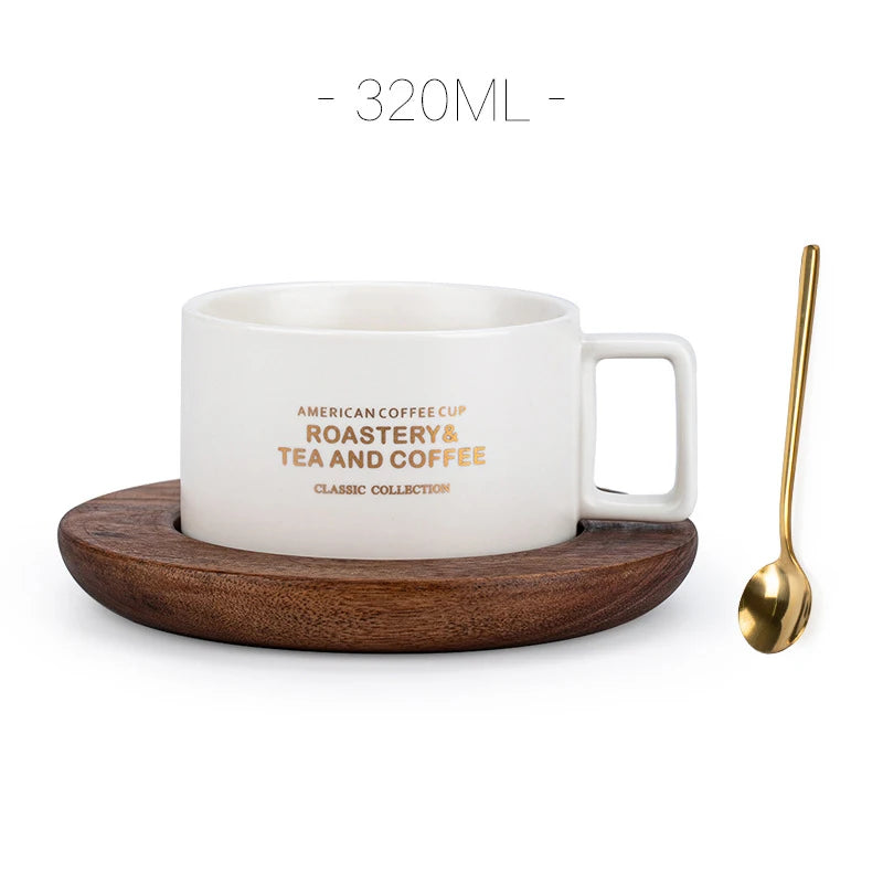 American Style Coffee Cup and Plate Set Trendy Retro Ceramic Cup with Spoon Couple Style Water Cup Creative Gift