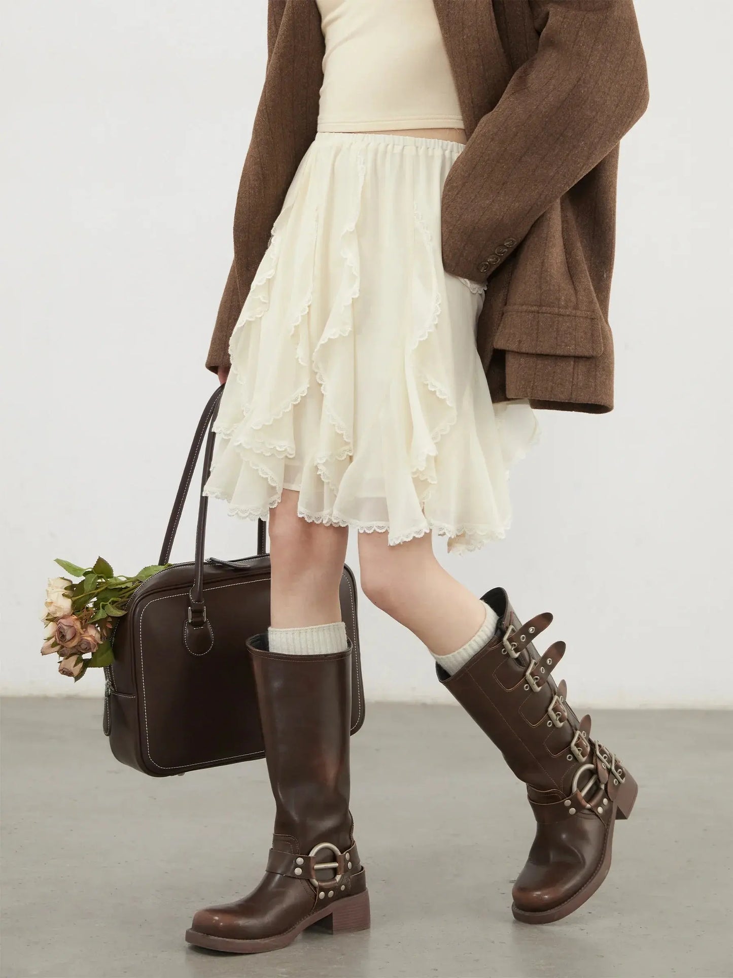 Women's Loose High Waist Irregular Lace Summer Skirt