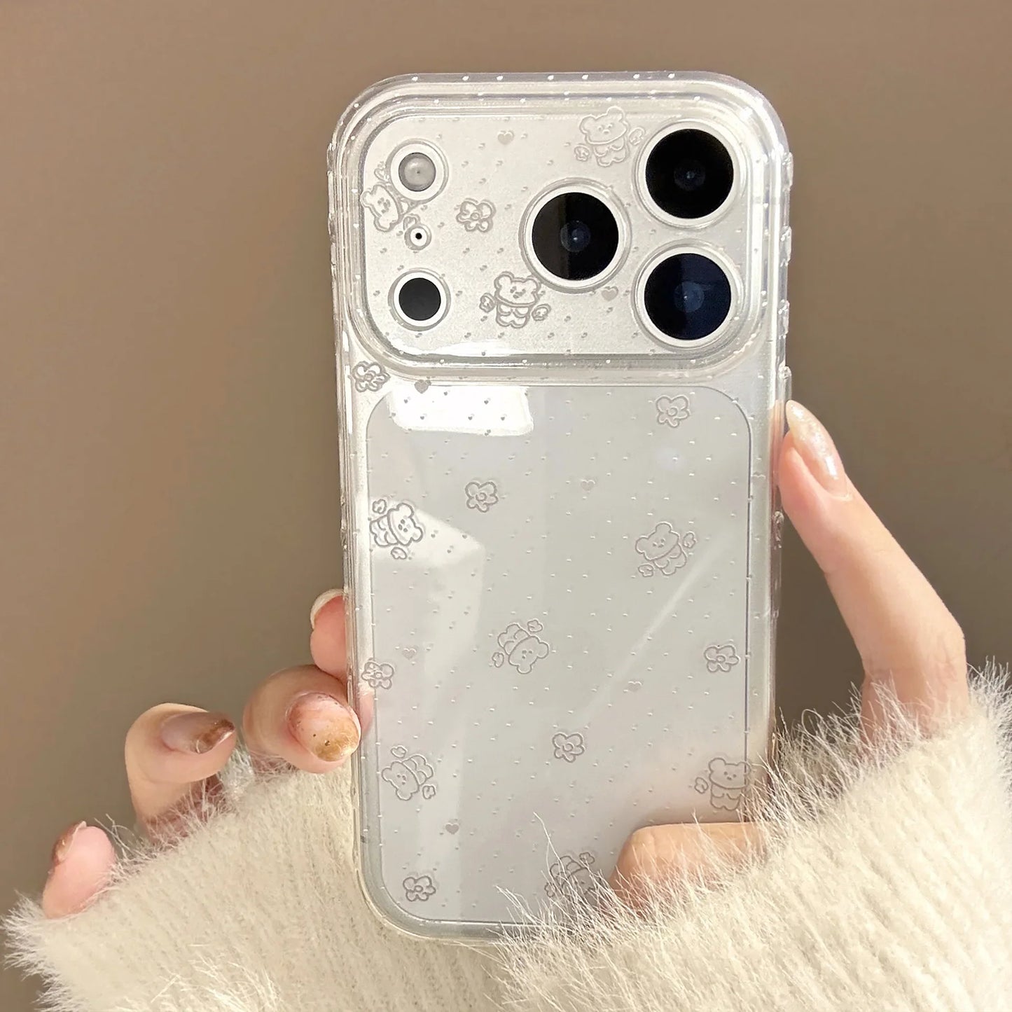 Korean Polka Dots Cartoon Bear Graffiti Soft Phone Case For iPhone