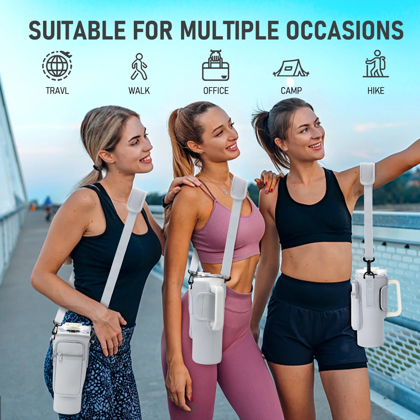 Water Bottle Holder with Shoulder Strap for 40 Oz Cup Tumbler Cup, Water Bottle Pouch with Adjustable Strap, Cup Accessories