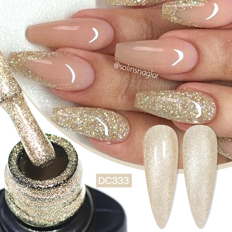 7ml Glitter Reflective Gel Nail Polish Sparkling Soak Off UV LED Gold Silver Black Pink Gel Polish Starter Kit For Home Salon