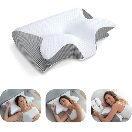 1 stuk geheueskuim servikale kussing, 2 in 1 ergonomiese kontoer ortopediese kussing vir nekpyn, kontoerondersteuningskussings, nekkussing