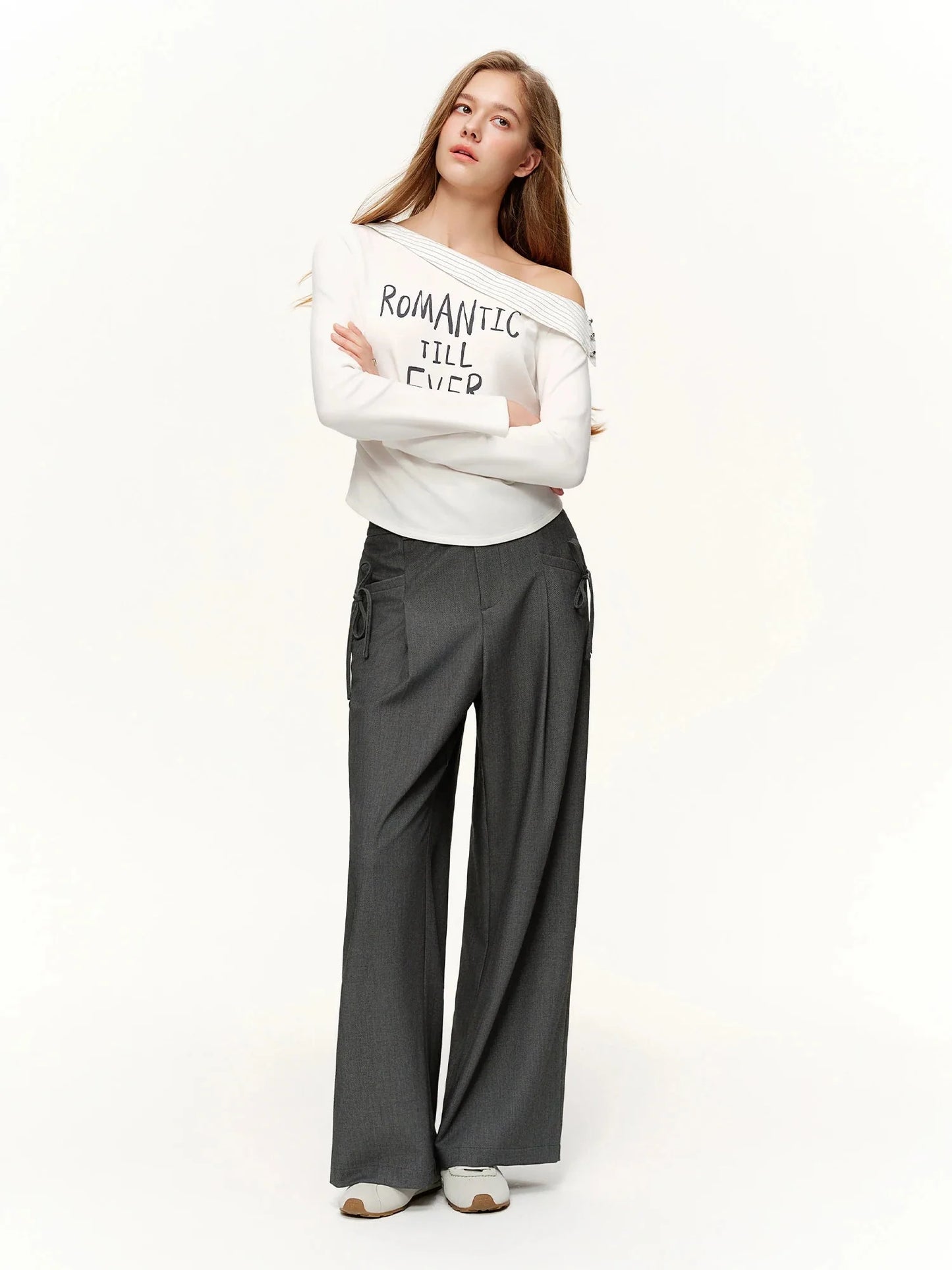 Women's Asymmetric Stripe Long Sleeve T-Shirt Letter Print Top