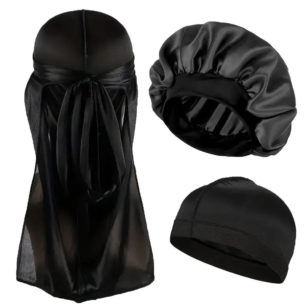 3pcs/set, Durag & Bonnet with Dome Hats for Men