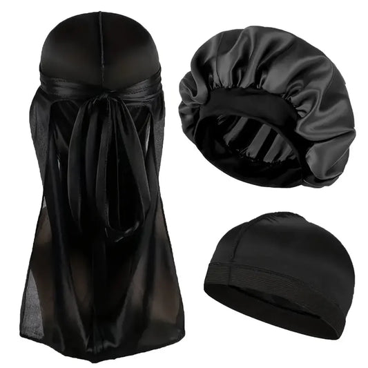 3pcs/set, Durag & Bonnet with Dome Hats for Men
