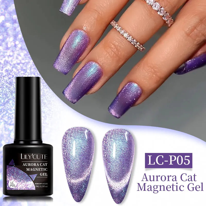 LILYCUTE 7ml Reflective Glitter Cat Magnetic Gel Nail Polish Semi permanent Soak Off UV LED Varnish Nail Supplies