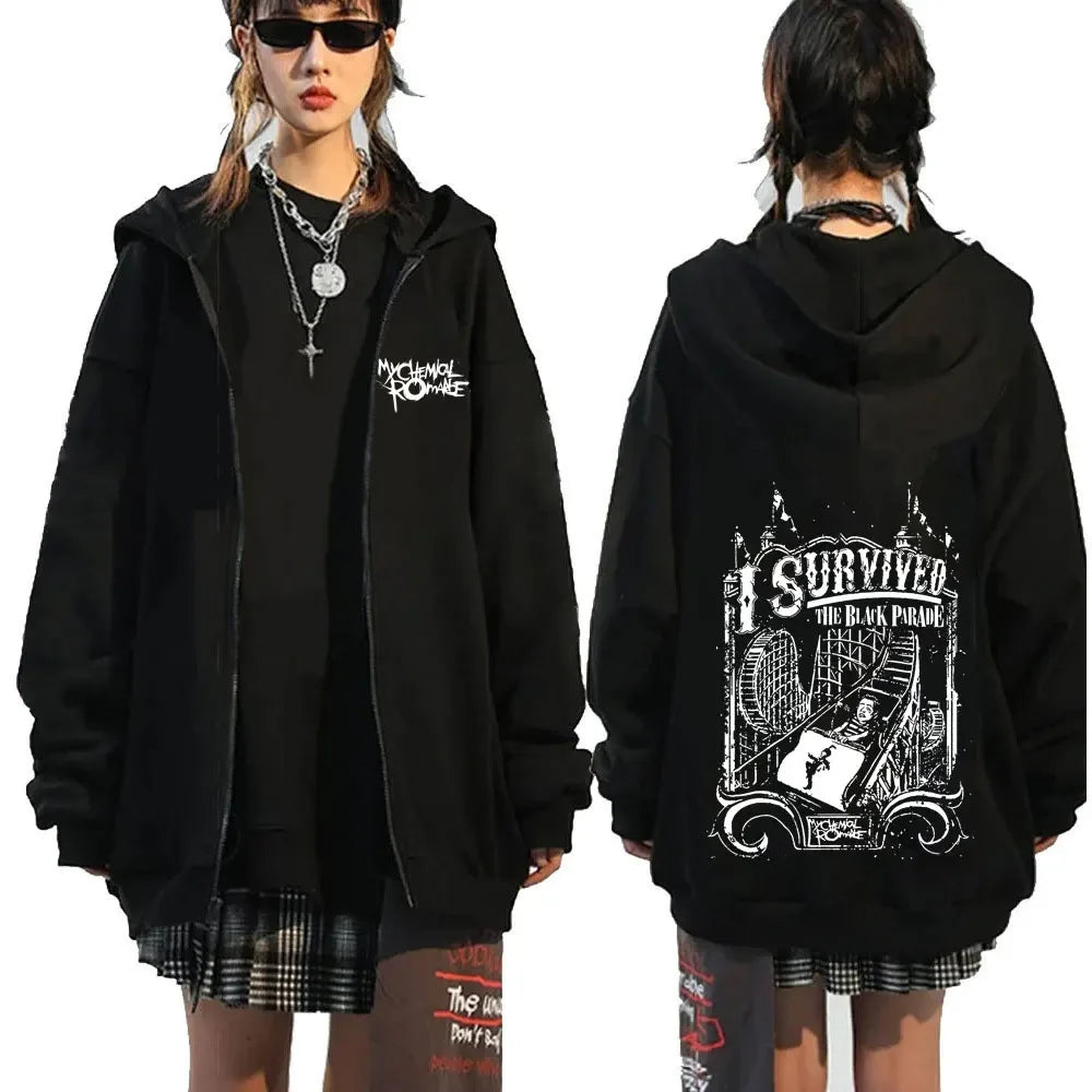 My Romantic Band (MCR) Reaper Zipper Hoodie Black Parade Punk Emotion Rock Zipper Hoodie Men's Fashion Retro Hip Hop Hoodie