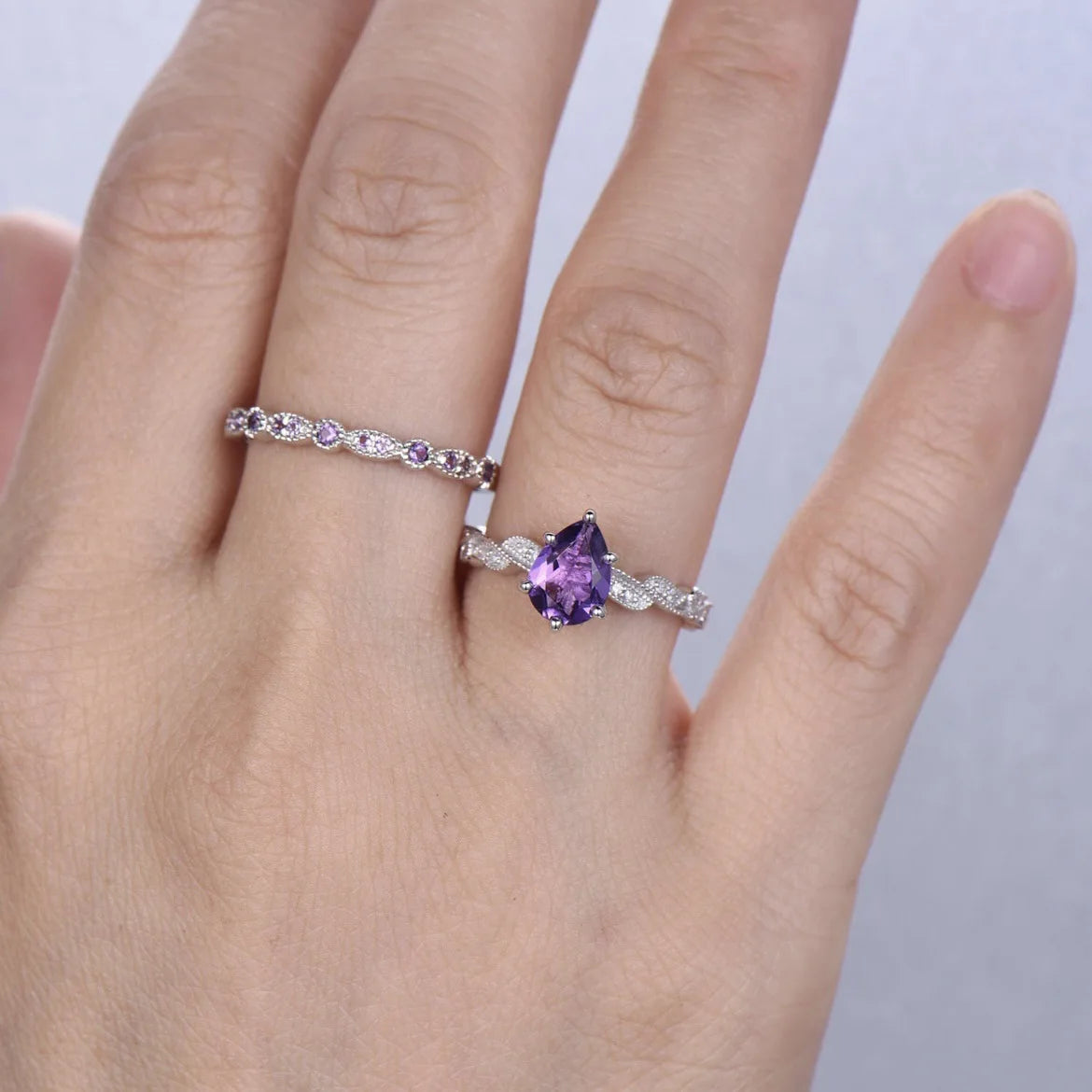 New Silver Plated Rings set For Women Geometric Amethyst Jewelry Wedding Engagement Ring Wholesale Size 6-10