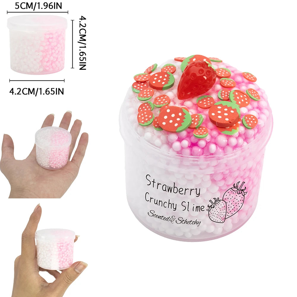 70ml Pack Strawberry Cloud Crunchy Fluffy Slime kit Foam Ball Fruit Sprinkles Slime for Girl and Boys Birthday Gifts Party Favor