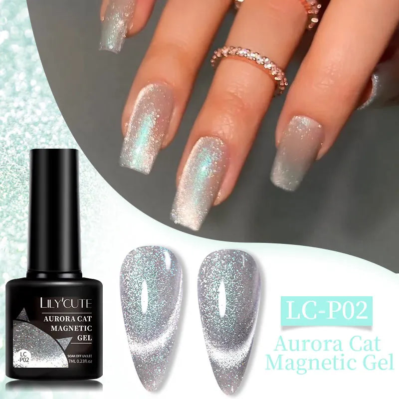 LILYCUTE 7ml Reflective Glitter Cat Magnetic Gel Nail Polish Semi permanent Soak Off UV LED Varnish Nail Supplies