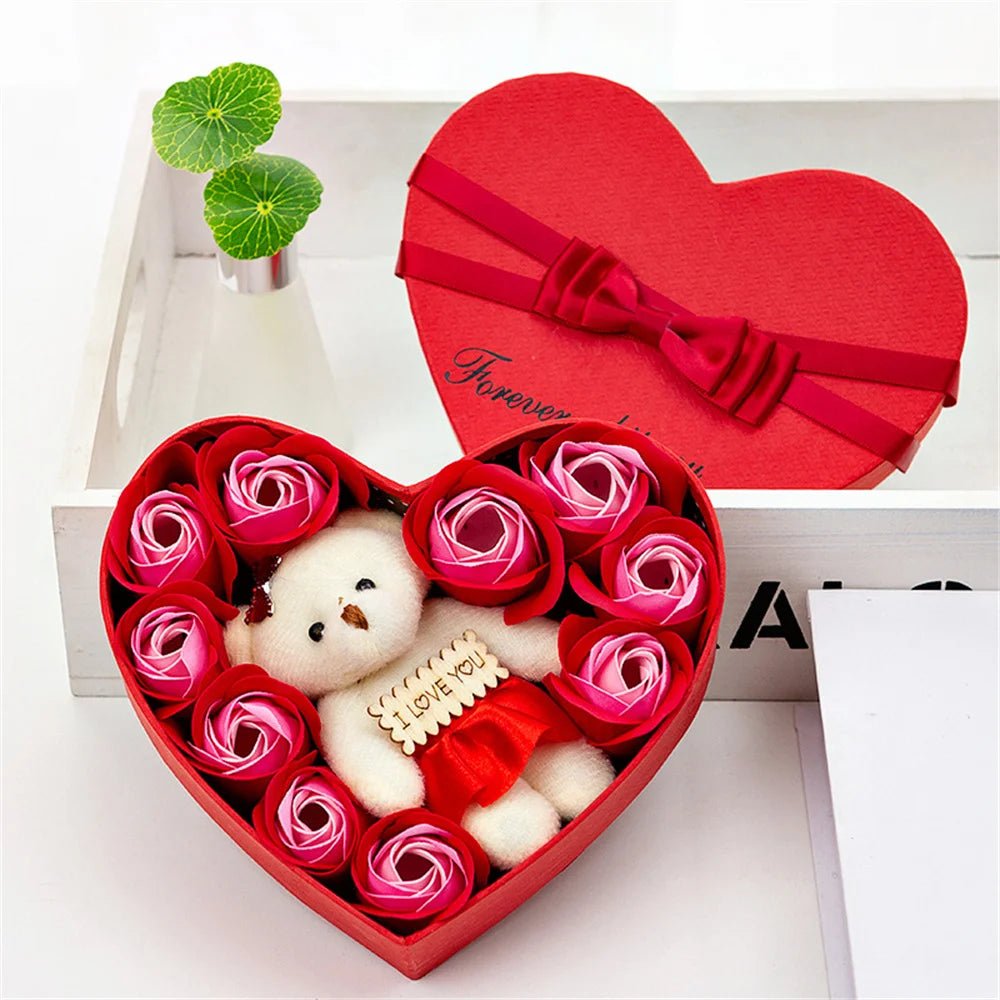 22 Flowers Soap Flower Gift Rose Box Valentines Day Gift Bears Bouquet Wedding Decoration Gift Festival Heart-shaped Box
