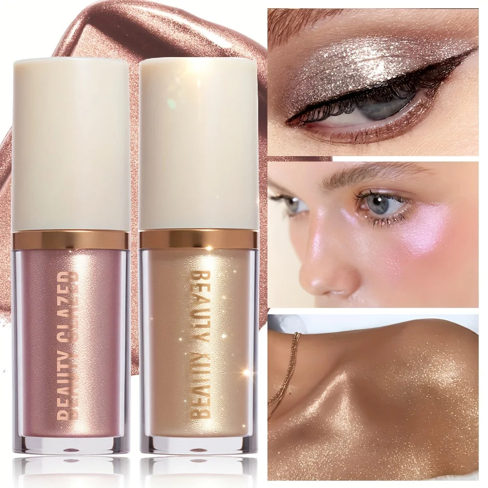BEAUTY GLAZED 6 Colors Liquid Highlighter, Shimmering Metallic Finish, Waterproof & Sweat-Resistant, Long-Lasting Moisturizing Lip Glaze