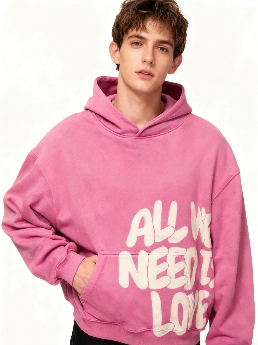 Women Pink Hoodies All We Need Is Money Letter Print Y2K Loose Hip Hop Street Hooded Sweatshirt Unisex
