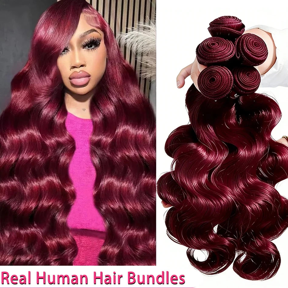 16A Colored 613 Human Hair Bundles Real Burgundy Raw Hair Weave Extensions Highlight Body Wave Bundles Human Hair With Closure